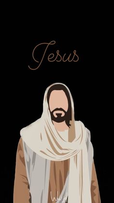 jesus is standing in front of a black background with the words jesus written on it