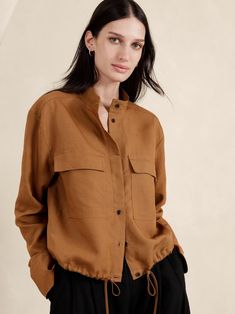 Women's Tops & Blouses | Banana Republic Utility Style, Ethnic Outfits, Hem Blouse, Drawstring Top, Luxury Linen, Tailored Shirts, Italian Fabric, Linen Shirt, Shirt Jacket