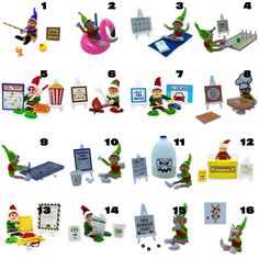 an image of christmas themed items for the elf in the hat game on white background