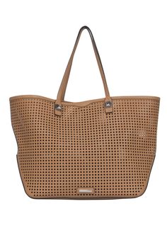 Current Boutique-Rebecca Minkoff - Tan Tote Bag w/ Laser Hole Detail Trendy Beach Bag For Shopping, Trendy Bags For Shopping On Vacation, Trendy Shopping Bags For Vacation, Trendy Tote Beach Bag For Shopping, Trendy Spring Travel Beach Bag, Chic Shopping Bags For Vacation, Chic Shopping Bag For Vacation, Packable Beach Bag For Summer Shopping, Summer Shopping Bags That Are Packable