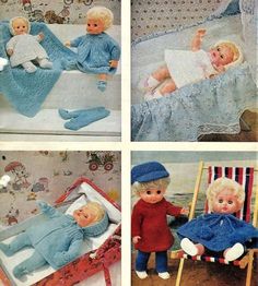 four pictures of baby dolls in their crib