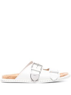 white calf leather double-strap design buckle fastening round open toe branded footbed flat rubber sole silver-tone hardware Chloe Sandals, Double Strap Sandals, Sandals White, Iconic Bags, Buckle Sandals, Suede Sandals, Strap Design, Brown Sandals, Ballet Flat Shoes