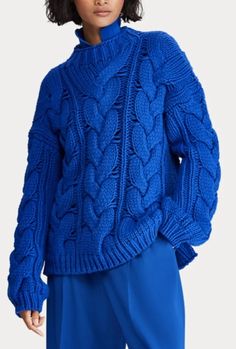 Polo Ralph Lauren Aran Cable Chunky Knit Wool Cashmere Blue Jumper Sweater S NEW | eBay Jumper Outfits, Aran Sweater, Blue Jumper, Ralph Lauren Women, Ralph Lauren Denim, Wool Blend Sweater, Winter Sweaters, Sweaters Oversized, Jumper Sweater