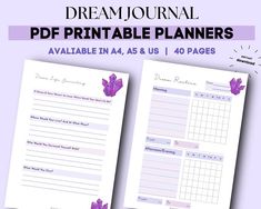 Dream Journal PDF Printable - Shop on Etsy Journal Reflection, Affirmation Journal, Vision Board Printables, Digital Vision Board, Weekly Monthly Planner