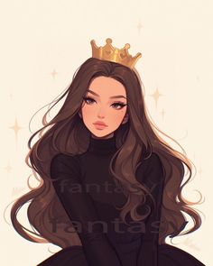 a drawing of a woman with long hair wearing a crown