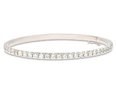 Diamonds totaling approximately 5.86 carats are inset in this classic 18K white gold bangle bracelet. Rare Diamond, White Gold Bangle, Diamond Bangle Bracelet, Jewelry For Sale, Diamond Bangles Bracelet, Sparkly Things, Gold Bangle Bracelet, Gold Bangle, Diamond Bangle