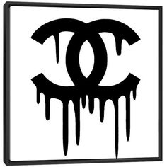 the chanel logo is dripping in black and white, with drips on it