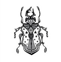 a black and white drawing of a beetle with stars on it's back legs