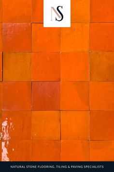 an orange brick wall with the letter s on it's side and text that reads, natural stone flooring, tiling & paving specials