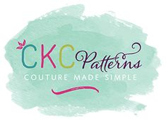 the logo for kc patterns couture made simple, which is designed with watercolor paint