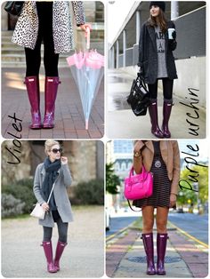 Purple Rain Boots Outfit, Purple Boots Outfit, Black Rain Boots Outfit, Purple Hunter Boots Outfit, Trendy Ankle-high Rain Boots For Fall, Knee-high Waterproof Rain Boots For Winter, Ankle-high Rain Boots For Rainy Season