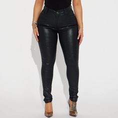 Size: Medium (Us 7/9) High Rise Full Stretch Pu Coated Fabric Front Closure 5 Pockets Skinny Leg 29 Inseam 70% Rayon 25% Nylon 5% Spandex Sparkle Pants, Faux Leather Jeans, Double Dare, Destructed Jeans, Junior Fashion, Fashion Nova Pants, Leather Jeans, Fashion Nova Jeans, Faux Leather Pants