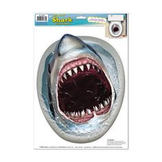 Shark Toilet Topper Peel 'N Place Clings Sharknado Party, Shark Bathroom, Pirate Party Games, Sharks Scary, Shark Week Party, Shark Themed Party, Shark Birthday Party, Under The Sea Theme, Shark Party