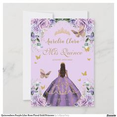 a purple and gold princess birthday card