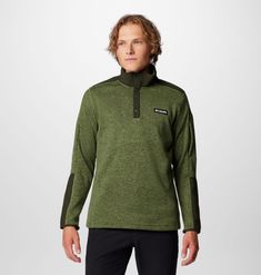 Layer like you mean it. This sweater-like fleece pullover is made to keep you warm on chilly days and features tough, abrasion-resistant overlays on the elbows for added durability on the go. Green Fleece Lined Sweatshirt For Outdoor, Half-zip Winter Outdoor Sweater, Columbia Pullover Fleece, Columbia Sweatshirt, Columbia Zip Up Fleece, Men's Sweater, Columbia Sportswear, Pullover Jacket, Mean It