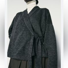 Soft Dark Grey Zara Outerwear For Fall Layering, Casual Wrap Sweater For Work, Winter Wrap Tops For Workwear, Zara Winter Layering Outerwear, Zara Winter Outerwear For Layering, Versatile Wrap Outerwear For Work, Versatile Spring Wrap Outerwear, Versatile Gray Outerwear For Fall, Winter Wrap Sweater For Work