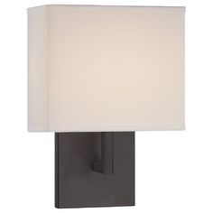 a wall lamp with a square shade on it's side and a white light in the middle