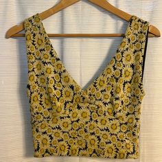 Never Worn - Size Xs Sunflower Anthropologie Crop Top Chic Yellow V-neck Crop Top, Fitted Sunflower Print Top For Spring, Fitted Yellow Tops With Sunflower Print, Spring Floral Print Yellow Crop Top, Spring Yellow Floral Print Crop Top, Yellow Floral Print Crop Top For Spring, Fitted Sunflower Print Top For Summer, Chic Fitted Yellow Crop Top, Fitted Casual Top With Sunflower Print