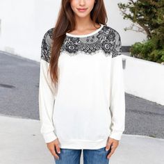 The Anna-Kaci Women's Long Sleeve Top with Lace Yoke Detail and Relaxed Fit is a charming and versatile addition to your wardrobe. Crafted from soft, breathable fabric, this top features an intricate lace yoke that adds a touch of elegance and femininity to the design. The relaxed fit ensures all-day comfort, making it perfect for casual outings, work, or weekend wear. With its long sleeves and delicate lace detailing, this top pairs beautifully with jeans, skirts, or trousers for a chic, effort Casual Long Sleeve Tops With Lace Patchwork, Casual Long Sleeve Lace Top, Casual Lace Blouse With Lace Patchwork, Spring White Tops With Contrast Lace, Spring White Top With Contrast Lace, White Lace Contrast Tops For Spring, White Tops With Contrast Lace For Spring, Casual Long Sleeve Lace Trim Top, Casual Fall Lace Patchwork Top