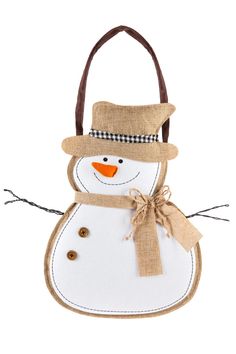 a small snowman bag with a brown handle