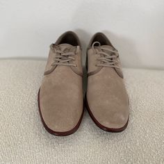 Authentic New Ship Next Business Day Suede Lace-up Shoes With Round Toe For Business Casual, Suede Lace-up Dress Shoes With Cushioned Footbed, Classic Beige Oxfords With Textured Sole, Modern Suede Dress Shoes With Round Toe, Beige Suede Oxfords With Round Toe, Suede Low-top Lace-up Shoes For Formal Occasions, Formal Low-top Suede Lace-up Shoes, Business Casual Suede Dress Shoes With Textured Sole, Beige Suede Formal Dress Shoes