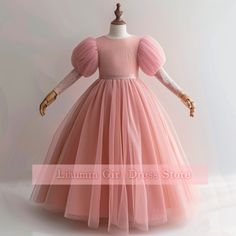 Pink Tulle Puffy Sleeve Full Length Flower Girl Dresses Brithday Party Princess First Communion Pageant Child Skirt W8-27.2 on Storenvy School Dr, Elegant Clothes, Gown Pattern, Lace Decor, Pink Tulle, Boarding School, Color Swatch, Princess Party, First Communion