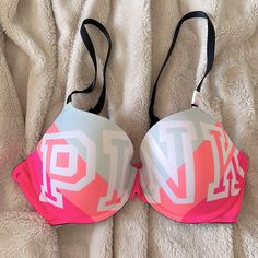 New With Tags. Bin #35 Pink Push-up Bra, Shoes Wishlist, Yellow Bra, Victorias Secret Set, Vs Pink Bras, Diy Sandals, High Neck Bra, Victoria Secret Pink Bras, Pink Lace Bralette