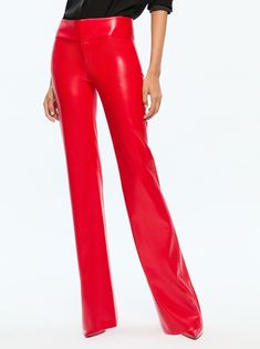 Olivia Vegan Leather Bootcut Pant In Bright Ruby | Alice + Olivia Cami Nyc, Tony Bianco, Bootcut Pants, Jonathan Simkhai, Solid & Striped, Faux Leather Pants, After Hours, Trina Turk, Wide Waistband