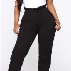 Available In Black Paperbag Waist Joggers High Rise Elastic Waistband And Ankles Double Button And Zipper Closure Stretch 97% Cotton 3% Spandex Casual Paperbag Waist Bottoms For Night Out, Trendy Black Paperbag Waist Bottoms, Black Elastic Waistband Bottoms, Short Length, Black 4-way Stretch Athleisure Joggers, Black Ankle-length Joggers With Pockets, Black 4-way Stretch Joggers With Elastic Waistband, Black Full-length Joggers With Pockets, Fashion Nova, Pant Jumpsuit