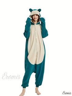 Eromis - Womens Plus Size Halloween Party Lounge Jumpsuit - Animal Design Hooded One Piece Cosplay Costume Green Winter Costume For Costume Party, Hooded Onesie For Costume Party In Winter, Hooded Onesie For Winter Costume Party, Winter Hooded Onesie For Costume Party, Winter Costume Party Hooded Onesie, Long Sleeve Onesie For Cosplay In Winter, Long Sleeve Onesie For Winter Cosplay, Winter Long Sleeve Onesie For Cosplay, Green Long Sleeve Halloween Costume