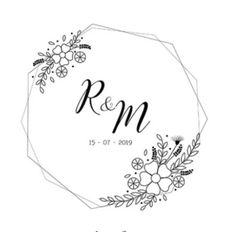 the wedding logo is shown in black and white, with flowers on it's side