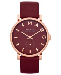 GORGEOUS // Marc by Marc Jacobs Watch, Women's Baker Deep Maroon Leather Strap Burgundy Jewelry, Marc Jacobs Jewelry, Marc Jacobs Watch, Maroon Leather, Bohol, Stylish Watches, Black Watch, Stainless Steel Jewelry, Marc By Marc Jacobs