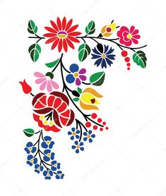 colorful flowers and berries on a white background