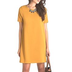 So Sweet & Simple Yet Oh-So-Chic Crepe Chemise Mini Dress By Olivaceous. In A Warm Goldenrod, Perfect For Game Day. Tts S, Fits Loosely On Xxs & Xs Short, A Above Knee Shift Dress, Ideal For Party, Wedding, Vacation, Cocktail, Weekend Casual, Easy Travel, Office Wear, Holidays, Christmas Or Daily Life. Layer W/A Blazer Jacket For Fall/Winter. Nwot -Brand New 100% Polyester Round Scoop Jewel Crewneck Short Cap Sleeves Fully Lined 16.5" Bust 16" Waist 33" Length Free Shipping + 10% Off Bundles! $1 Summer Office Mini Dress Solid Color, Chic Shift Mini Dress For Work, Sheath Short Sleeve Dress For Work, Elegant Solid Color Shift Dress, Yellow Dress For Work, Solid Shift Mini Dress For Work, Casual Mini Dress In Sheath Style, Solid Color Shift Midi Dress For Work, Formal Summer Shift Mini Dress