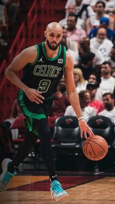 NBA Boston Celtics star Derrick White dribbles the basketball Nba 2023, Boston Aesthetic, Nba Basket, Wallpaper Background Aesthetic, Wall Images, Nba Boston Celtics