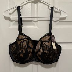 Nwt Nbw Lane Bryant 36ddd Nude And Black Lace Balconette Bra. Gorgeous Black Lace Details On The Cups Elegant Full Coverage Bra For Night Out, Full Coverage Bra For Night Out, Fitted Balconette Bra With Lace Trim, Elegant Lace Balconette Bra, Black Lace Full Cup Bra, Lane Bryant Bras, Luxury Balconette Bra-friendly Intimates, Balconette Bra, Lane Bryant