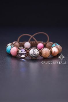 OM Women's Shamballa Bracelet Swarovski Elements by CruxCrystals Adjustable Polished Beads Crystal Bracelet, Adjustable Polished Bead Crystal Bracelet, Adjustable Round Crystal Bracelet With Polished Beads, Adjustable Round Crystal Bracelet With Spacer Beads, Adjustable Pearl Bracelet With Spacer Beads, Shamballa Bracelets, Sun Stone, Bracelet Charm, Leather Wraps