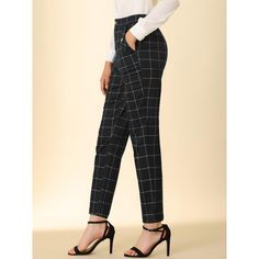 Retro and classic, this pant style with softly plaid fabric and elastic waist. Perfectly pair with tops and casual shoes for a vintage and fashion look. A classic plaid motif adds timeless sophistication to a long pants with an easy design. Suitable for Casual, Street, Dating, Party, Weekend Gathering, Holiday and Daily Wear. Tartan Plaid Pants, Easy Design, Pants Elastic Waist, Long Trousers, Straight Trousers, Plaid Fabric, Plaid Pants, Pant Style, Womens Clothing Sizes