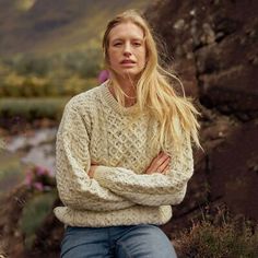 Trendy Fashion Aran Irish Womens Natural Wool Sweater Cable Knit Traditional Fisherman Pullover, Top Womens Sweaters Irish Sweaters, Irish Wool Sweaters, Irish Knitwear, Celtic Knot Work, Aran Jumper, Irish Sweater, Irish Mythology, Irish Fashion, Honeycomb Stitch