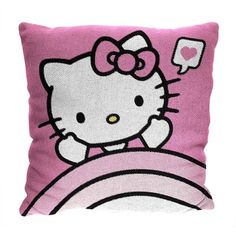 a pink pillow with a hello kitty on it