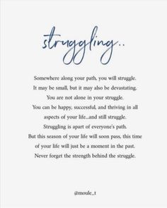 a poem written in blue ink on white paper with the words,'struggling '