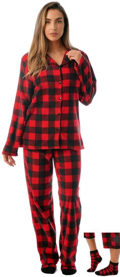 PRICES MAY VARY. OH SO COZY: Keep comfortable warm whenever the cold weather creeps in with the #followme super soft 3-piece microfleece pajama set for women. It comes with a comfy button front top, matching pajama bottoms, and a pair of warm fuzzy socks all made using non-irritating 100% polyester microfleece. CUTE & FUN: Counter the dreary weather with a pop of color and burst of pretty prints. These women’s microfleece pajamas are available in eye-catching design options that instantly perk u Cute Christmas Pjs, Christmas Pjs Women, Flannel Pjs, Pj Pant, Womens Pjs, Flannel Pajama Sets, Winter Pajamas, Christmas Pjs, Pajamas Comfy