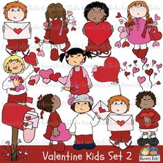 valentine kids clipart set 2