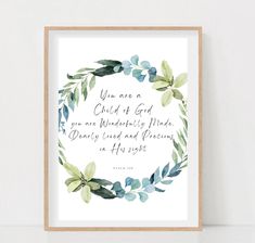 a watercolor painting with the words you are a child of god, and an image of