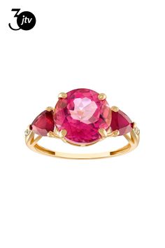 10K Yellow Gold Round Pink Topaz, Ruby, and Diamond Ring 4.82ctw Ruby And Diamond Ring, Pink Topaz, Ruby Ring, 10k Gold, Cute Jewelry, Topaz, Diamond Ring, Ruby, Yellow Gold