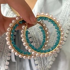 This Unique Pair Is A Wonderful Addition To Your Wardrobe And Your Style; Sure To Get Lots Of Compliments! Gsun0h50200hvqx Gshmhk00u00m20w Blue Small Hoop Beaded Earrings For Summer, Blue Hoop Earrings For Spring, Beaded Pearl Hoop Earrings For Party, Blue Beaded Hoop Earrings For Summer, Pearl Beaded Hoop Earrings For Parties, Blue Hoop Earrings For Summer, Elegant Blue Hoop Earrings For Summer, Summer Party Round Beaded Earrings, Summer Party Hoop Earrings With Colorful Beads