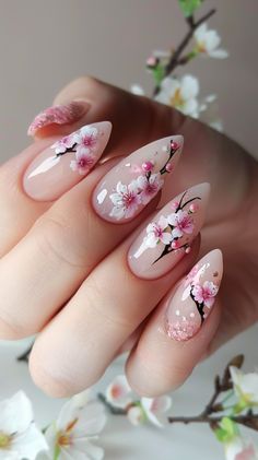 Cherry Blossom Nails Design, Nail Art Fleur, Cherry Blossom Nails, White Nail, Pretty Nail Art, Smart Things, Floral Nails, Nail Art Inspiration