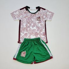 Mexico National Soccer Team Kid's Soccer Uniform Mexico Away Jersey Unbranded 100% Polyester White Short Sleeve School Sets, Mexican Jersey, Mexico Jersey, Vintage Mexico Jersey, Spain Soccer Jersey, Mexico Soccer Jersey, Soccer Uniforms, Kids Soccer, Soccer Boys