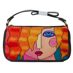 Shoulder Clutch Handbag Printed with My Funky Abstract Portrait of a Woman Painted Purses, Painted Clutches, Painted Purse, Handpainted Bags, Altered Couture, Portrait Of A Woman, Wild Orange, Leather Paint