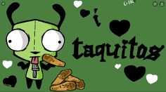 a cartoon character eating some food with the word captitos written in black and white